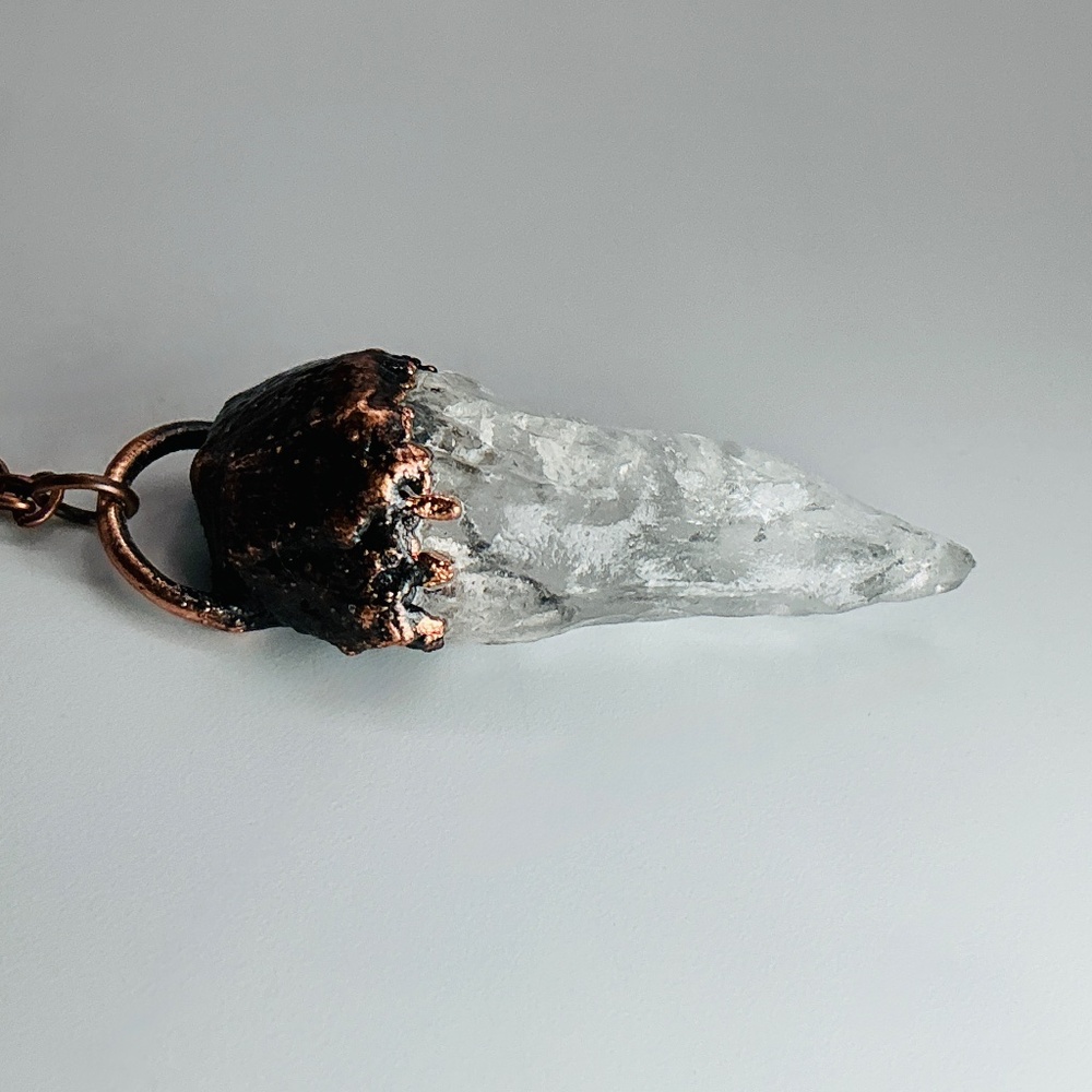 Copper Necklace Quartz Crystal Gem Stone Handmade Jewelry Pendant 20” Chain - Picture 7 of 12